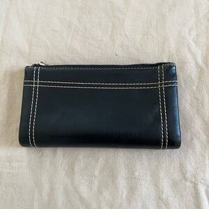 Black Leather Wallet with Contrast Stitching